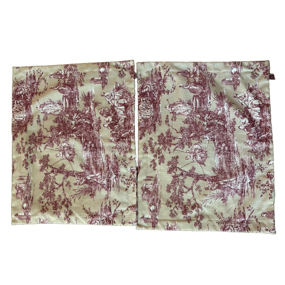 Sherry Kline Red Toile Reversible Pillow Shams Set of 2 French Country Striped